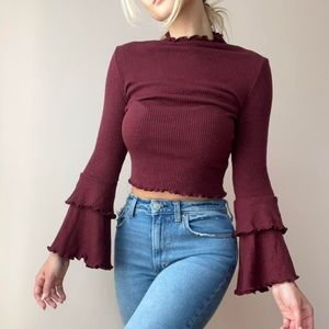 Burgundy flare sleeve blouse